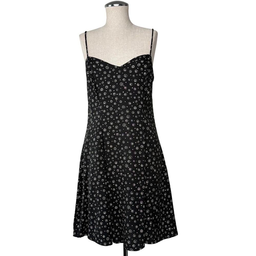 Vintage Rayon Slip Dress Black Dot Mini 90s Minimal Y2K Made in USA Size 9/10